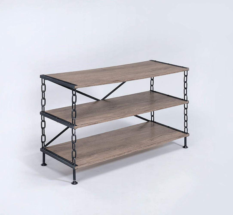 Wood TV Stand with 2 Shelves in Rustic Oak Brown