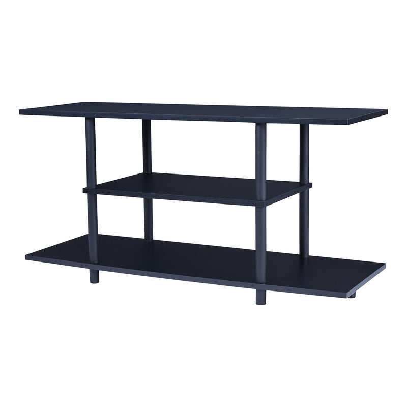 Wooden TV Stand With Tubular Plastic Legs and Two Shelves, Black