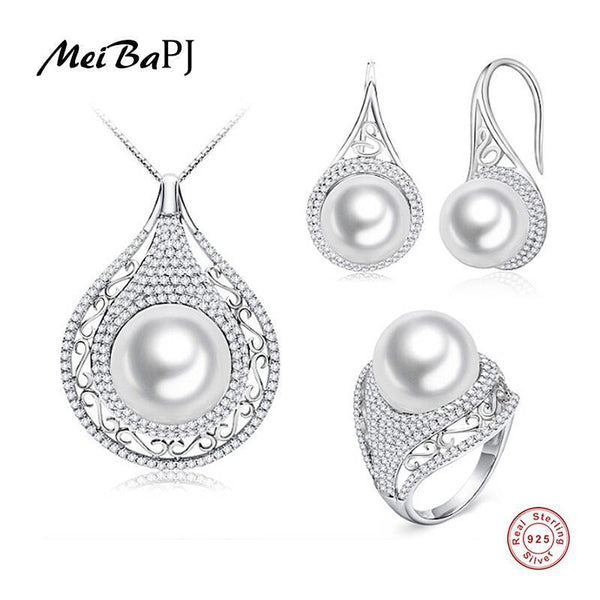 MeiBaPJ Promise High Quality 4A Natural Freshwater Pearl Jewelry Sets For Women Genuine 925 Sterling Silver Wedding TZ-146Y--JadeMoghul Inc.