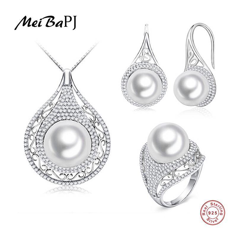MeiBaPJ Promise High Quality 4A Natural Freshwater Pearl Jewelry Sets For Women Genuine 925 Sterling Silver Wedding TZ-146Y--JadeMoghul Inc.