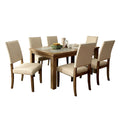 Melston Dining Table + 6 Side Chairs set-Dining Sets-Brown and Ivory-Wood-JadeMoghul Inc.