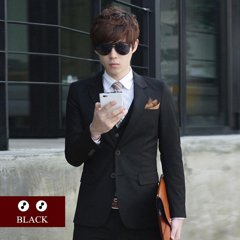 Men 3-pieces Slim Fit Suit-2 black-S-JadeMoghul Inc.