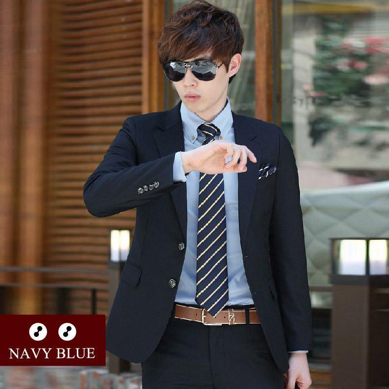 Men 3-pieces Slim Fit Suit-2 navy blue-S-JadeMoghul Inc.