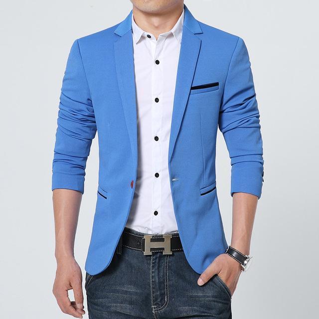 Men Blazer / Slim Fit Men Suit Jacket-Blue-XL-JadeMoghul Inc.