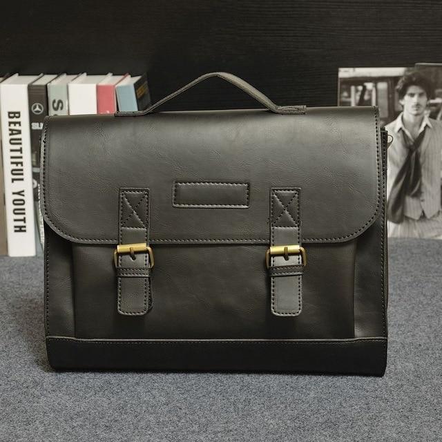 Men Briefcase - PU Leather Men's Messenger Bag Male Laptop Bag Men Business Travel Bag-Black-JadeMoghul Inc.