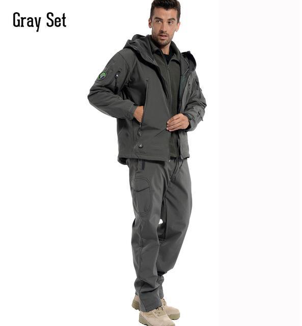 Men Camouflage Jacket Set / Men Army Waterproof Warm Clothes / Military Fleece Windbreaker Suit-Grey-XS-JadeMoghul Inc.