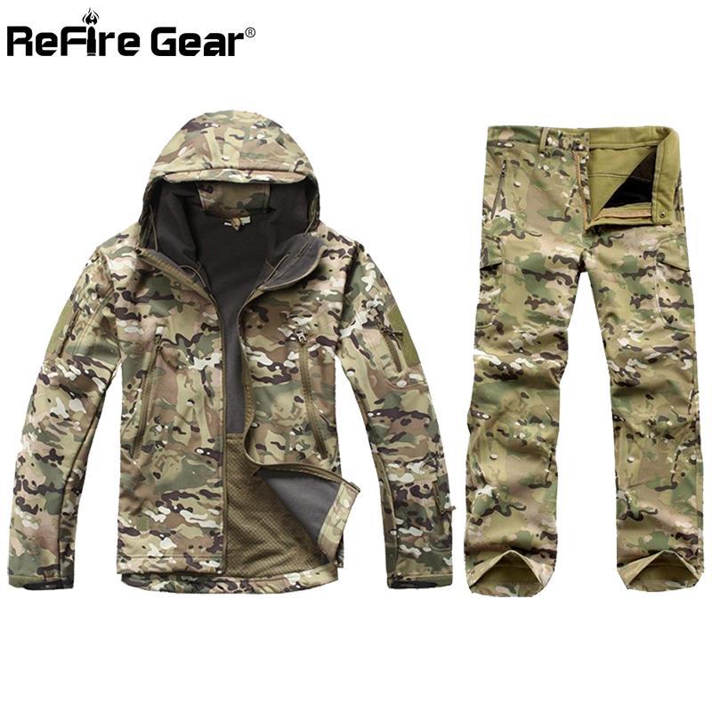 Men Camouflage Jacket Set / Men Army Waterproof Warm Clothes / Military Fleece Windbreaker Suit-Khaki Snake-XS-JadeMoghul Inc.