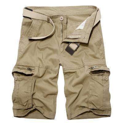 Men Canvas Belt Military Cargo Shorts-Khaki-34-JadeMoghul Inc.