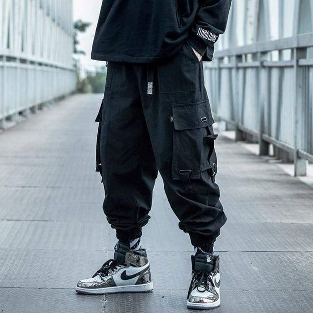 Men Cargo Pants Black Ribbons Block Multi-Pocket 2020 Harem Joggers Harajuku Sweatpant Hip Hop Casual Male Trousers AExp