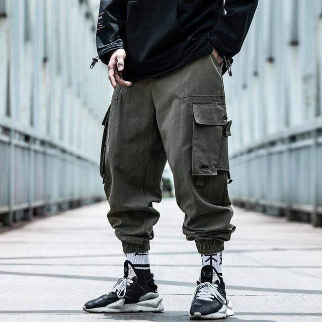 Men Cargo Pants Black Ribbons Block Multi-Pocket 2020 Harem Joggers Harajuku Sweatpant Hip Hop Casual Male Trousers AExp
