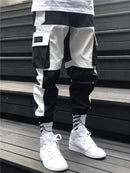 Men Cargo Pants Black Ribbons Block Multi-Pocket 2020 Harem Joggers Harajuku Sweatpant Hip Hop Casual Male Trousers AExp