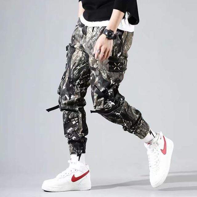 Men Cargo Pants Black Ribbons Block Multi-Pocket 2020 Harem Joggers Harajuku Sweatpant Hip Hop Casual Male Trousers AExp