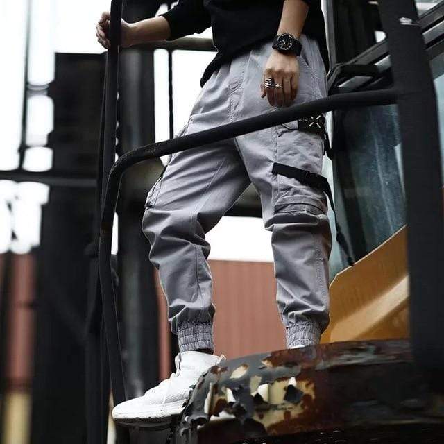 Men Cargo Pants Black Ribbons Block Multi-Pocket 2020 Harem Joggers Harajuku Sweatpant Hip Hop Casual Male Trousers AExp