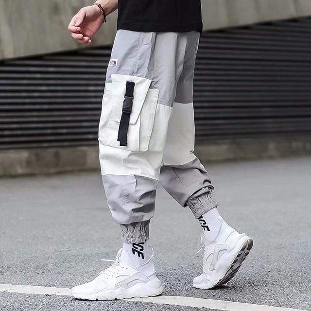 Men Cargo Pants Black Ribbons Block Multi-Pocket 2020 Harem Joggers Harajuku Sweatpant Hip Hop Casual Male Trousers AExp
