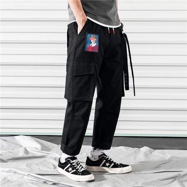 Men Cargo Pants Black Ribbons Block Multi-Pocket 2020 Harem Joggers Harajuku Sweatpant Hip Hop Casual Male Trousers AExp