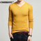 Men Cashmere & Wool Sweater / Men Solid Color V-Neck Knitted Pullover-Yellow-XL-JadeMoghul Inc.