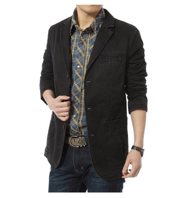 Men Casual Blazer / Cotton Slim Fit Jacket-Black-M-JadeMoghul Inc.