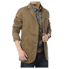 Men Casual Blazer / Cotton Slim Fit Jacket-Khaki-M-JadeMoghul Inc.