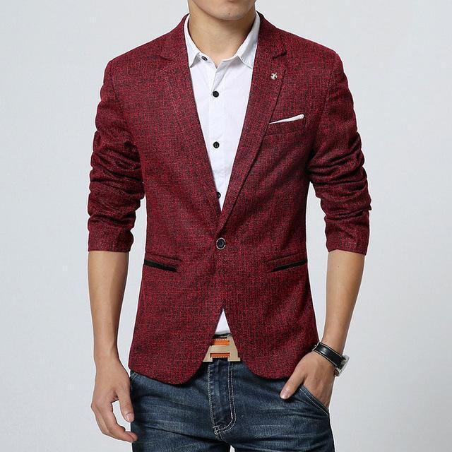 Men Casual Blazer / Slim Fit Classic Smart Jacket-Red-M-JadeMoghul Inc.