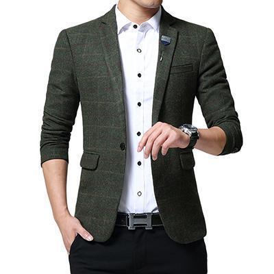 Men Casual Slim Blazer-Army Green-XL-JadeMoghul Inc.