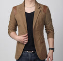 Men Casual Slim Fit Blazer With Leather Patchwork-khaki-M-JadeMoghul Inc.