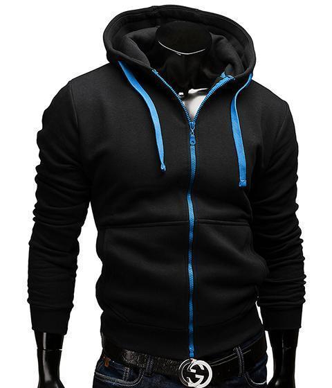 Men Casual Sportswear Hoody/Zipper Long-sleeved Sweatshirt-Black with Blue-M-JadeMoghul Inc.