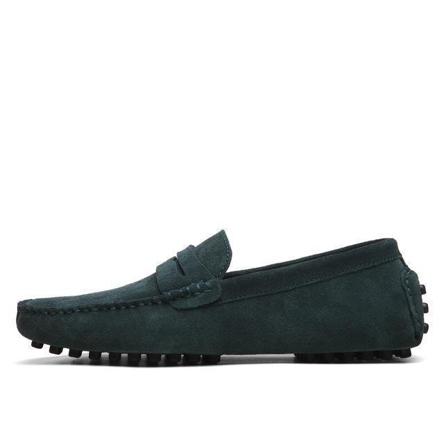 Men Casual Suede Leather Loafers Black Solid Leather Driving Moccasins Gommino Slip on Men Loafers Shoes Male Loafers Big Size-green-6.5-JadeMoghul Inc.