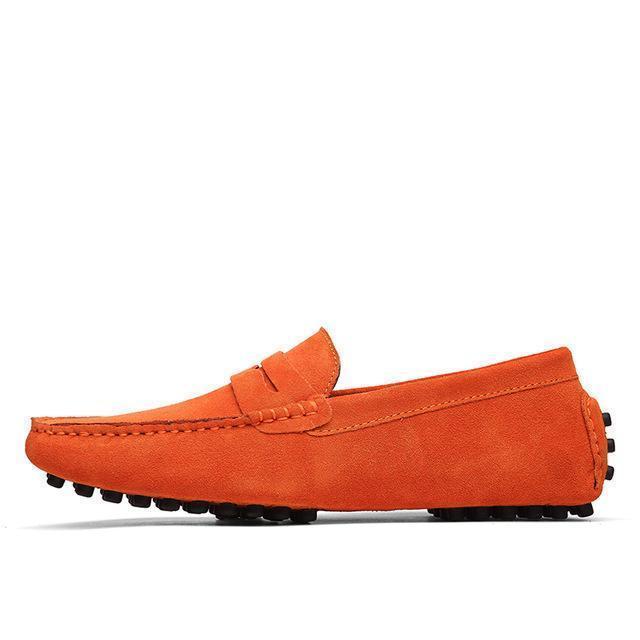 Men Casual Suede Leather Loafers Black Solid Leather Driving Moccasins Gommino Slip on Men Loafers Shoes Male Loafers Big Size-orange-6.5-JadeMoghul Inc.