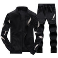 Men Casual Tracksuit Set 2018 Fashion Men's Autumn Stand Collar Pattern Sweatshirt +Sweatpants 2 Piece Sets Slim Sportswear Male-em083 Black-S-JadeMoghul Inc.