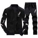 Men Casual Tracksuit Set 2018 Fashion Men's Autumn Stand Collar Pattern Sweatshirt +Sweatpants 2 Piece Sets Slim Sportswear Male-em083 Black-S-JadeMoghul Inc.
