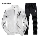 Men Casual Tracksuit Set 2018 Fashion Men's Autumn Stand Collar Pattern Sweatshirt +Sweatpants 2 Piece Sets Slim Sportswear Male-em083 Black-S-JadeMoghul Inc.
