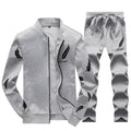 Men Casual Tracksuit Set 2018 Fashion Men's Autumn Stand Collar Pattern Sweatshirt +Sweatpants 2 Piece Sets Slim Sportswear Male-em083 Grey-S-JadeMoghul Inc.