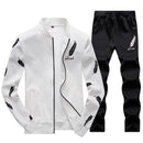 Men Casual Tracksuit Set 2018 Fashion Men's Autumn Stand Collar Pattern Sweatshirt +Sweatpants 2 Piece Sets Slim Sportswear Male-em083 White-S-JadeMoghul Inc.