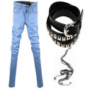 Men Designer Slim Fit Jeans / Super Skinny Pants With Chain-Lightblue-27-JadeMoghul Inc.