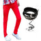Men Designer Slim Fit Jeans / Super Skinny Pants With Chain-Red-27-JadeMoghul Inc.