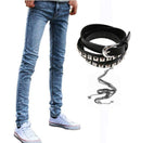Men Designer Slim Fit Jeans / Super Skinny Pants With Chain-Vblue-27-JadeMoghul Inc.