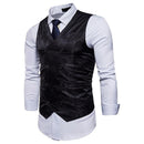 Men Double Breasted Dress Vests - Sleeveless Slim Printed Waistcoat-Black-L-JadeMoghul Inc.