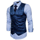 Men Double Breasted Dress Vests - Sleeveless Slim Printed Waistcoat-Blue-L-JadeMoghul Inc.