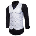 Men Double Breasted Dress Vests - Sleeveless Slim Printed Waistcoat-White-L-JadeMoghul Inc.