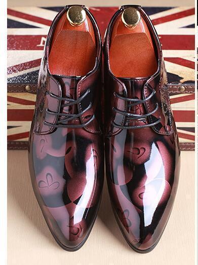 Men Dress Shoes Shadow Patent Leather Luxury Fashion Groom Wedding Shoes Men Oxford shoes 38-48 M394-Red-11-JadeMoghul Inc.