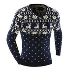 Men Fashionable Animal Print Sweater / Men Slim fit V-Neck Long-Sleeved Solid Sweater-Navy-M-JadeMoghul Inc.
