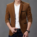 Men Fashionable Cotton Suit Blazer / Slim Fit Solid Color Jacket-X06 Khaki-M-JadeMoghul Inc.