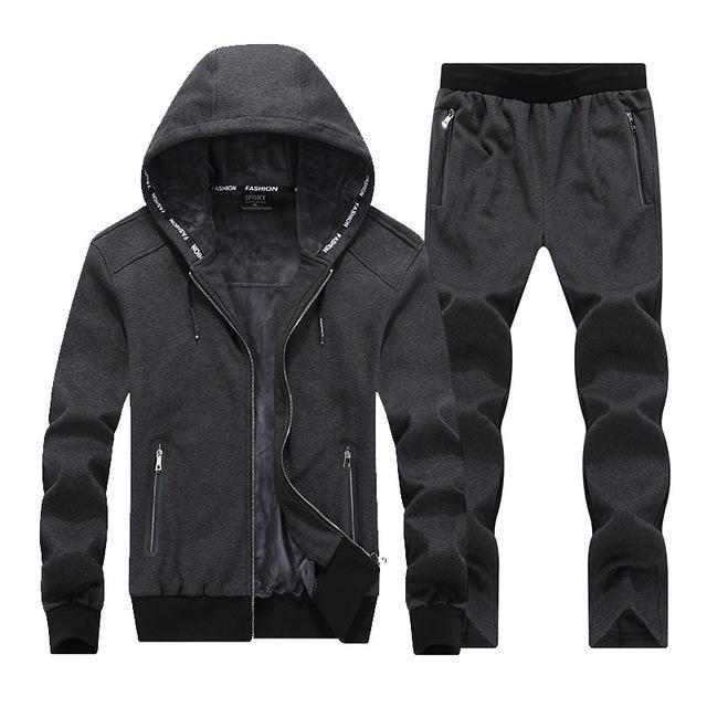 Men Fleece Hoodie Set / Warm Outerwear For Active Lifestyle-Gray-XL-JadeMoghul Inc.