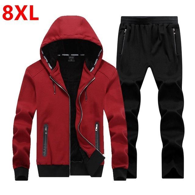 Men Fleece Hoodie Set / Warm Outerwear For Active Lifestyle-Red wine-XL-JadeMoghul Inc.