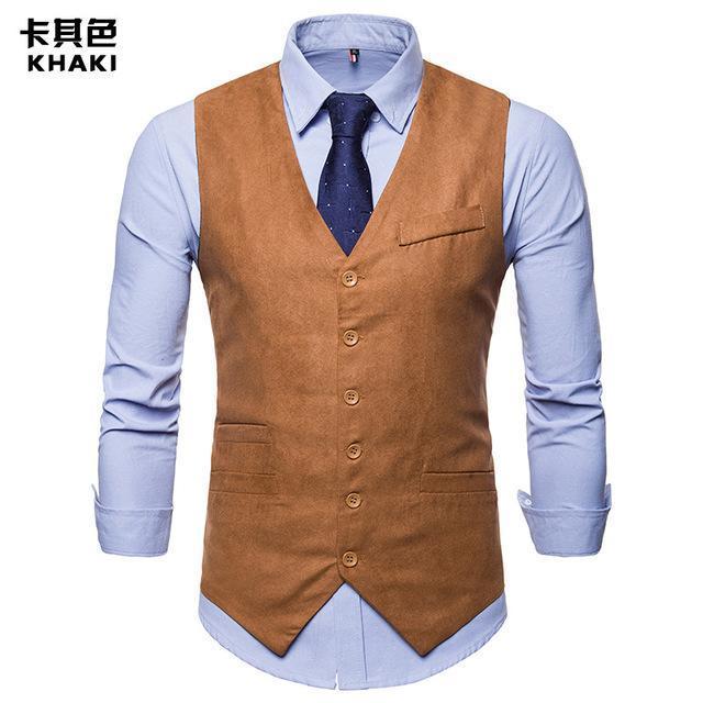 Men Formal Dress Vest - Sleeveless Waistcoat - Business Casual Suit Vest-Khaki-L-JadeMoghul Inc.