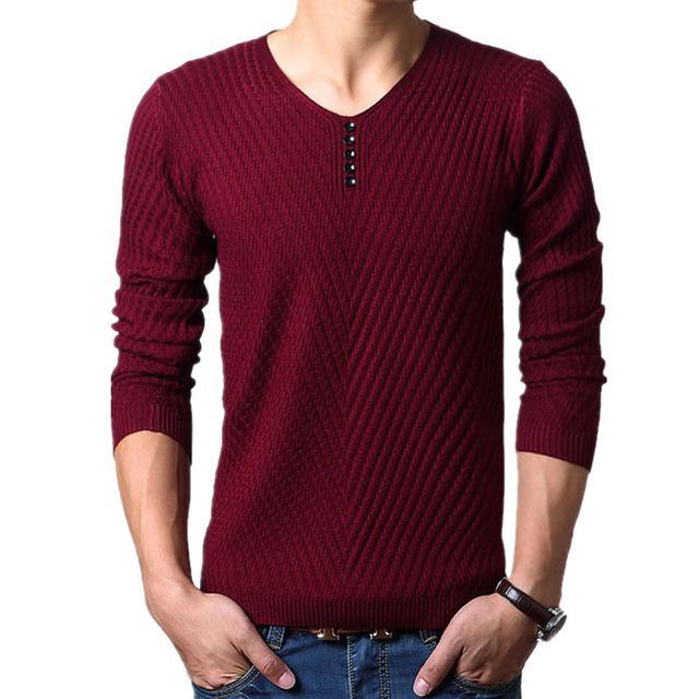 Men Henley Neck Smart Sweater / Men Casual everyday Smart Pullover-Burgundy-M-JadeMoghul Inc.