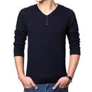 Men Henley Neck Smart Sweater / Men Casual everyday Smart Pullover-Navy-M-JadeMoghul Inc.