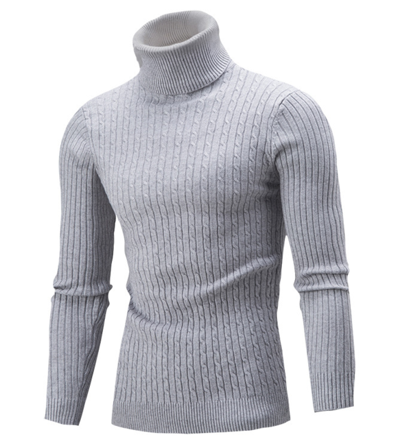 Men Hi-Neck Smart Fit Sweater / High Collar Solid Simple Slim Fit Knitted Sweaters-Grey-M-JadeMoghul Inc.