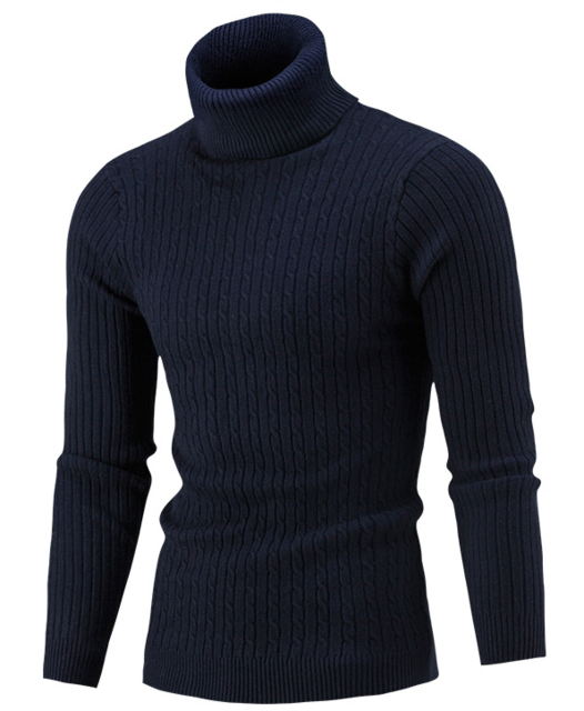 Men Hi-Neck Smart Fit Sweater / High Collar Solid Simple Slim Fit Knitted Sweaters-Navy-M-JadeMoghul Inc.