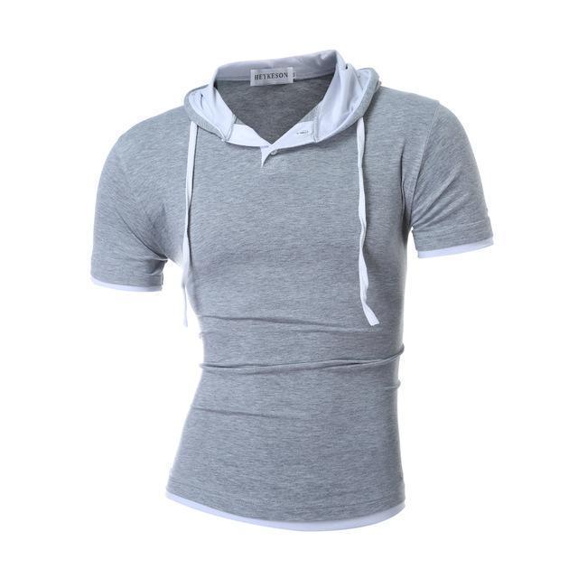 Men Hooded Sling Short-Sleeved Tees / Male T-Shirt-Gray-Asia XL 175CM 75KG-China-JadeMoghul Inc.